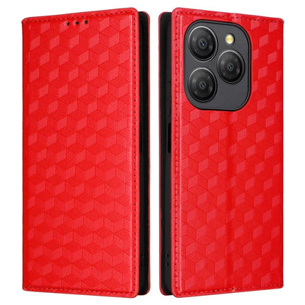 For Blackview Shark 9 5G Wallet Case Rhombus Imprinted Leather Phone Cover - Red
