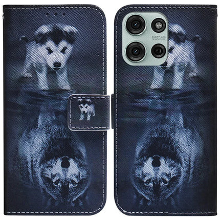 For Motorola Moto G75 5G Wallet Case Pattern Print Leather Phone Cover - Dog and Wolf