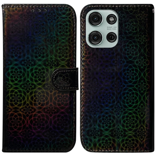 For Motorola Moto G75 5G Stand Case Dazzling Flower Leather Phone Cover - Black