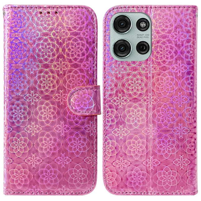 For Motorola Moto G75 5G Stand Case Dazzling Flower Leather Phone Cover - Pink