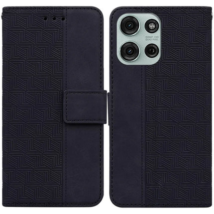 For Motorola Moto G75 5G Case Geometry Pattern Leather Wallet Phone Cover - Black