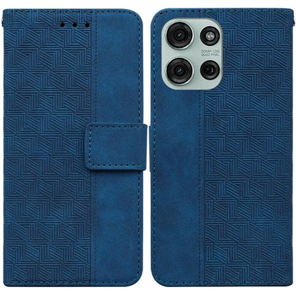 For Motorola Moto G75 5G Case Geometry Pattern Leather Wallet Phone Cover - Blue