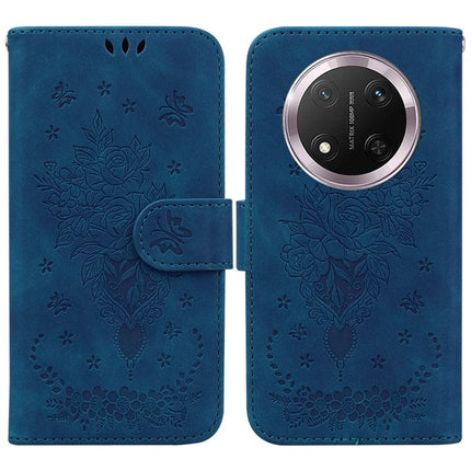 For Honor Magic7 Lite 5G / X9c 5G / X60 Pro 5G Case PU Leather Wallet Phone Cover Butterfly Flower Imprint - Blue