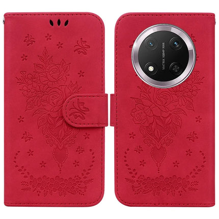 For Honor Magic7 Lite 5G / X9c 5G / X60 Pro 5G Case PU Leather Wallet Phone Cover Butterfly Flower Imprint - Red