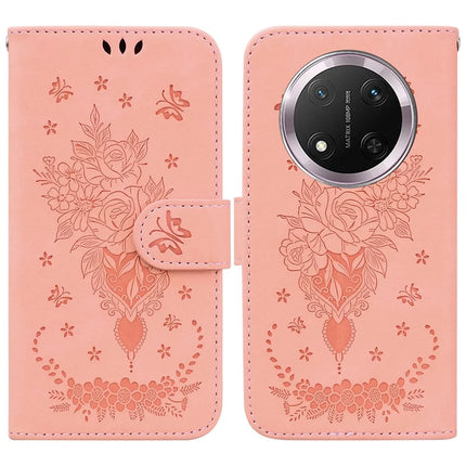 For Honor Magic7 Lite 5G / X9c 5G / X60 Pro 5G Case PU Leather Wallet Phone Cover Butterfly Flower Imprint - Pink