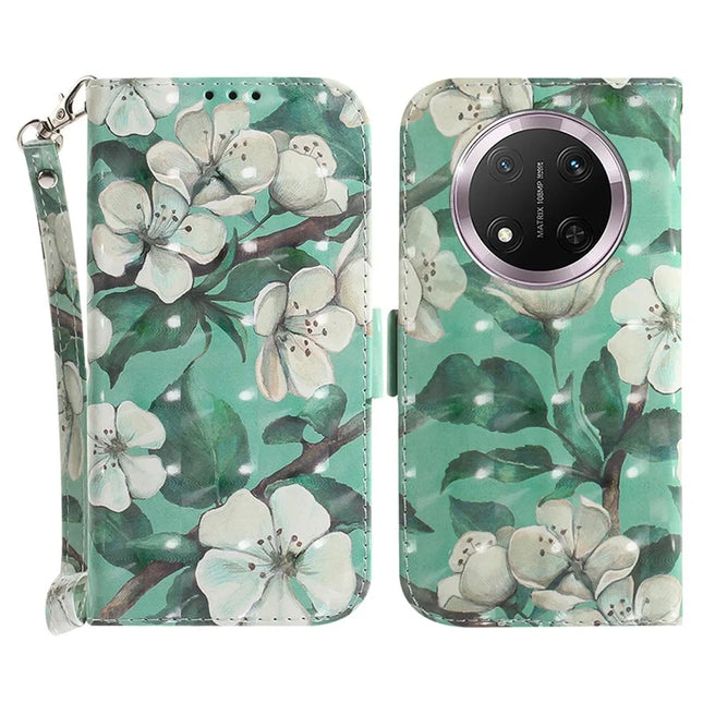 For Honor Magic7 Lite 5G / X9c 5G / X60 Pro 5G Case Pattern Printing Leather Wallet Phone Cover - Watercolor Flowers