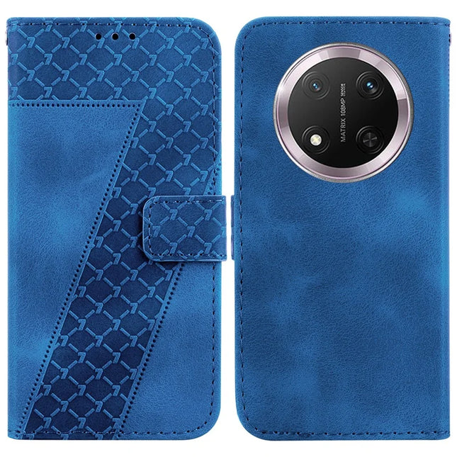 For Honor Magic7 Lite 5G / X9c 5G / X60 Pro 5G Stand Case 7-Shaped Pattern Imprint Leather Phone Cover - Dark Blue
