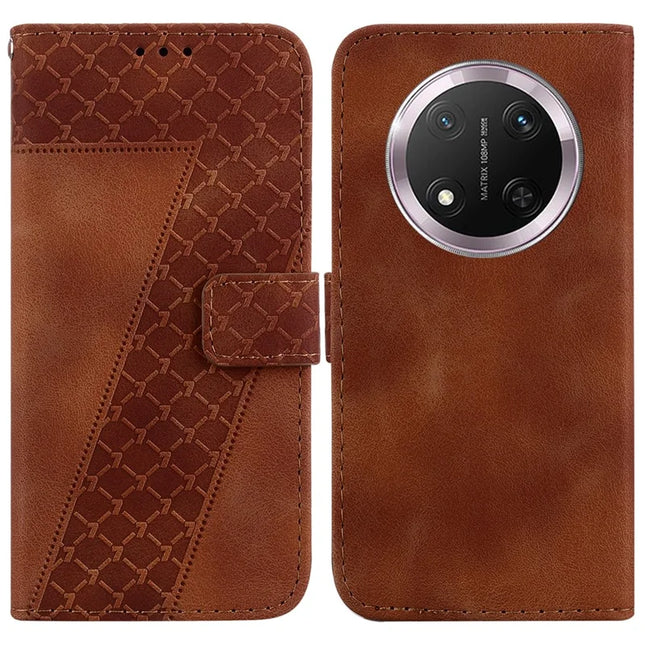 For Honor Magic7 Lite 5G / X9c 5G / X60 Pro 5G Stand Case 7-Shaped Pattern Imprint Leather Phone Cover - Brown