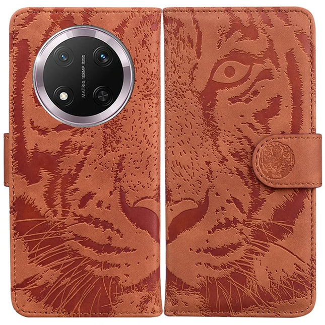For Honor Magic7 Lite 5G / X9c 5G / X60 Pro 5G Case Tiger Imprint Leather Wallet Phone Cover - Brown