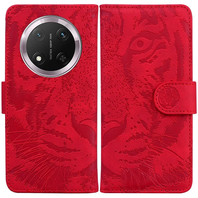 For Honor Magic7 Lite 5G / X9c 5G / X60 Pro 5G Case Tiger Imprint Leather Wallet Phone Cover - Red