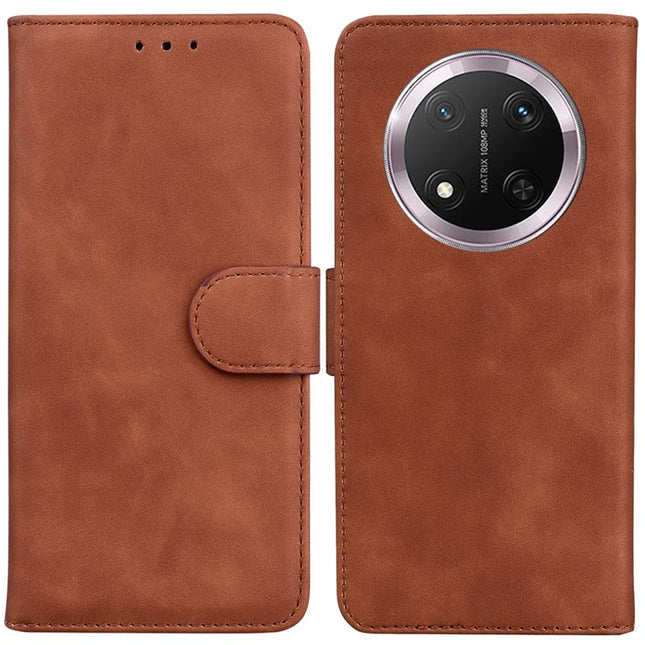 For Honor Magic7 Lite 5G / X9c 5G / X60 Pro 5G Case Solid Color Leather Wallet Phone Cover - Brown
