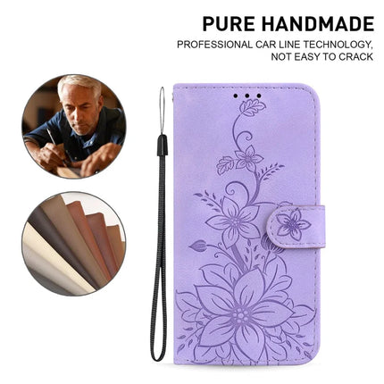 For Honor Magic7 Lite 5G / X9c 5G / X60 Pro 5G Case Lily Flower Imprint Leather Phone Cover with Stand