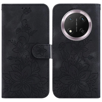 For Honor Magic7 Lite 5G / X9c 5G / X60 Pro 5G Case Lily Flower Imprint Leather Phone Cover with Stand - Black