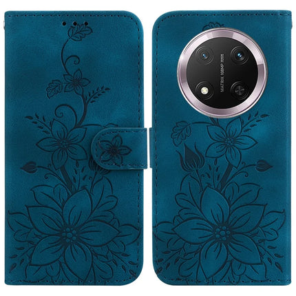 For Honor Magic7 Lite 5G / X9c 5G / X60 Pro 5G Case Lily Flower Imprint Leather Phone Cover with Stand - Dark Blue