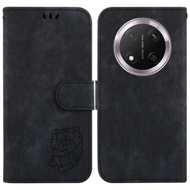For Honor Magic7 Lite 5G / X9c 5G / X60 Pro 5G Wallet Case Tiger Imprint Leather Shockproof Phone Cover - Black