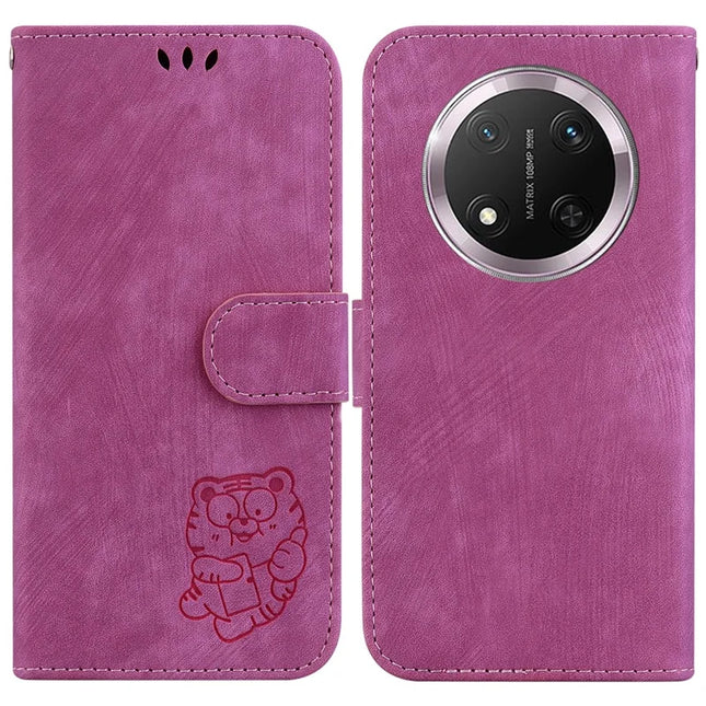 For Honor Magic7 Lite 5G / X9c 5G / X60 Pro 5G Wallet Case Tiger Imprint Leather Shockproof Phone Cover - Rose