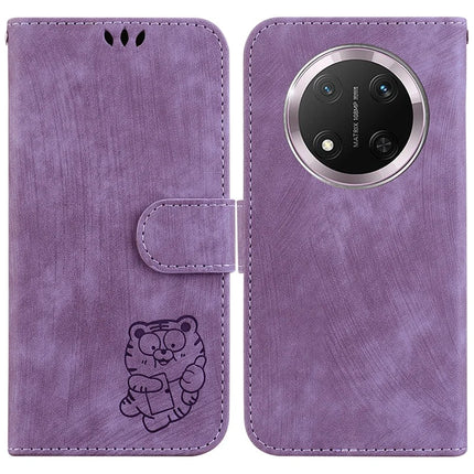 For Honor Magic7 Lite 5G / X9c 5G / X60 Pro 5G Wallet Case Tiger Imprint Leather Shockproof Phone Cover - Purple