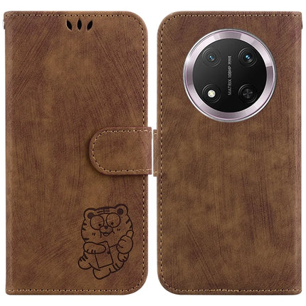 For Honor Magic7 Lite 5G / X9c 5G / X60 Pro 5G Wallet Case Tiger Imprint Leather Shockproof Phone Cover - Brown