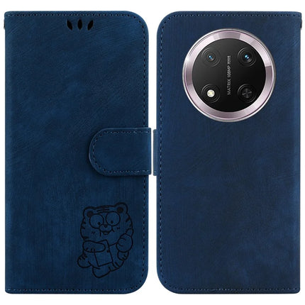For Honor Magic7 Lite 5G / X9c 5G / X60 Pro 5G Wallet Case Tiger Imprint Leather Shockproof Phone Cover - Dark Blue