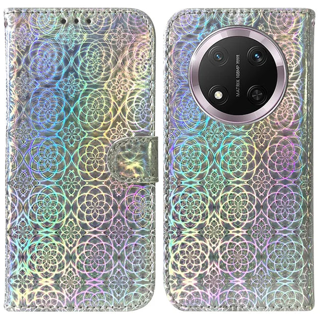 For Honor Magic7 Lite 5G / X9c 5G / X60 Pro 5G Stand Case Dazzling Flower Leather Phone Cover - Grey