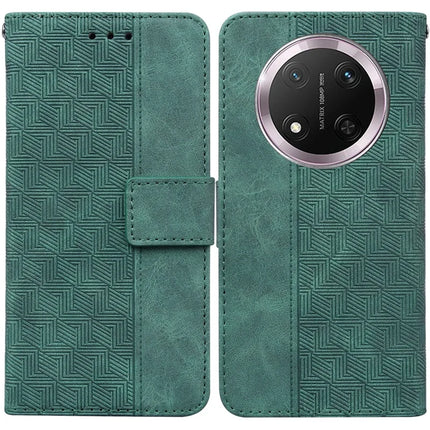 For Honor Magic7 Lite 5G / X9c 5G / X60 Pro 5G Case Geometry Pattern Leather Wallet Phone Cover - Green