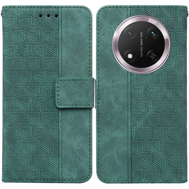 For Honor Magic7 Lite 5G / X9c 5G / X60 Pro 5G Case Geometry Pattern Leather Wallet Phone Cover - Green
