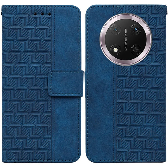 For Honor Magic7 Lite 5G / X9c 5G / X60 Pro 5G Case Geometry Pattern Leather Wallet Phone Cover - Blue