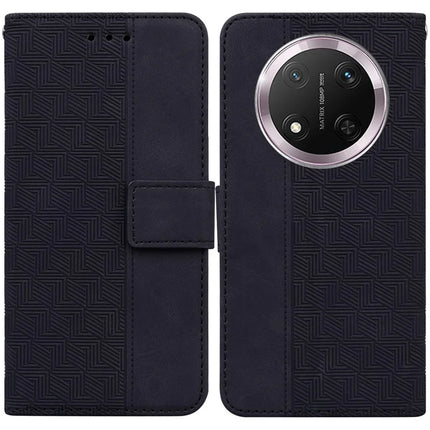 For Honor Magic7 Lite 5G / X9c 5G / X60 Pro 5G Case Geometry Pattern Leather Wallet Phone Cover - Black