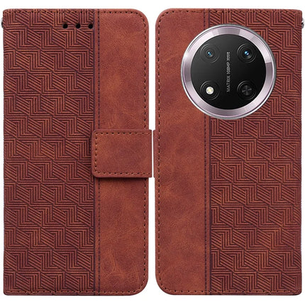 For Honor Magic7 Lite 5G / X9c 5G / X60 Pro 5G Case Geometry Pattern Leather Wallet Phone Cover - Brown