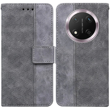 For Honor Magic7 Lite 5G / X9c 5G / X60 Pro 5G Case Geometry Pattern Leather Wallet Phone Cover - Grey