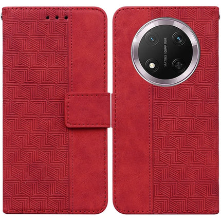 For Honor Magic7 Lite 5G / X9c 5G / X60 Pro 5G Case Geometry Pattern Leather Wallet Phone Cover - Red