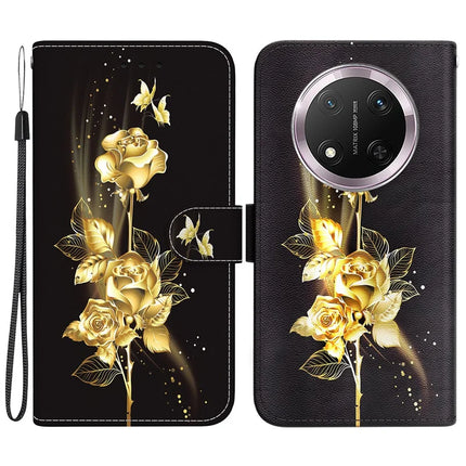 For Honor Magic7 Lite 5G / X9c 5G / X60 Pro 5G Wallet Phone Case Anti-Drop Leather Flip Cover Pattern Printing - Gold Butterfly Rose