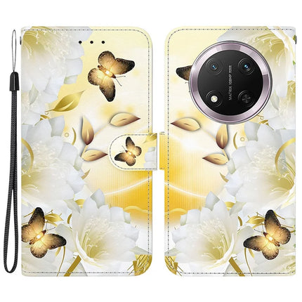 For Honor Magic7 Lite 5G / X9c 5G / X60 Pro 5G Wallet Phone Case Anti-Drop Leather Flip Cover Pattern Printing - Gold Butterfly Flower