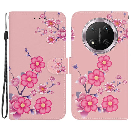 For Honor Magic7 Lite 5G / X9c 5G / X60 Pro 5G Wallet Phone Case Anti-Drop Leather Flip Cover Pattern Printing - Sakura