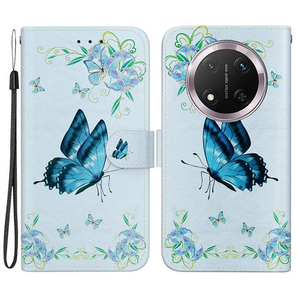 For Honor Magic7 Lite 5G / X9c 5G / X60 Pro 5G Wallet Phone Case Anti-Drop Leather Flip Cover Pattern Printing - Blue Butterfly Flower