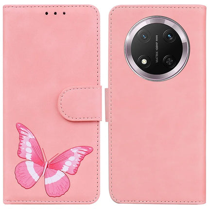 For Honor Magic7 Lite 5G / X9c 5G / X60 Pro 5G Stand Case PU Leather Phone Cover Butterfly Printed - Pink