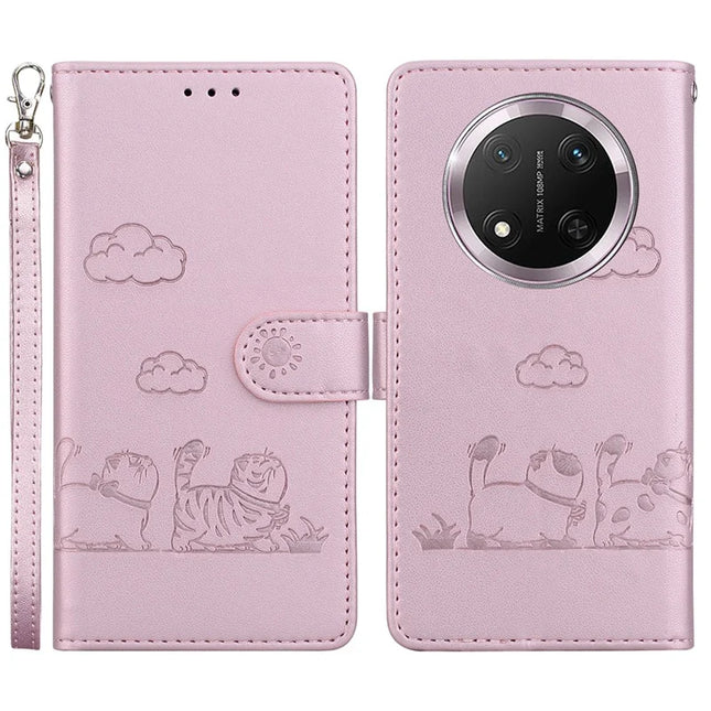 For Honor Magic7 Lite 5G / X9c 5G / X60 Pro 5G Case RFID Blocking Kitten Pattern TPU+PU Leather Phone Cover - Pink