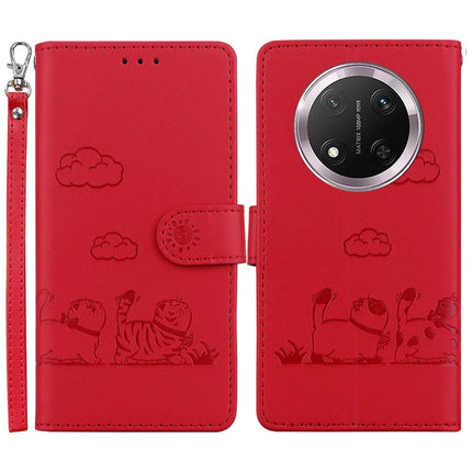 For Honor Magic7 Lite 5G / X9c 5G / X60 Pro 5G Case RFID Blocking Kitten Pattern TPU+PU Leather Phone Cover - Red
