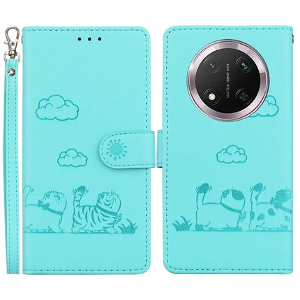 For Honor Magic7 Lite 5G / X9c 5G / X60 Pro 5G Case RFID Blocking Kitten Pattern TPU+PU Leather Phone Cover - Green