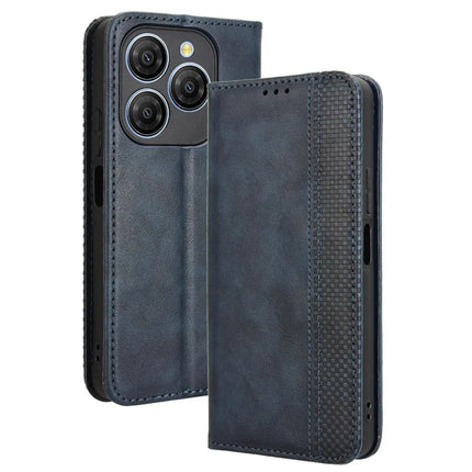 For Blackview Shark 9 5G Leather Case Wallet Stand Retro Texture Phone Cover - Blue