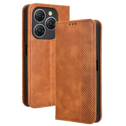 For Blackview Shark 9 5G Leather Case Wallet Stand Retro Texture Phone Cover - Brown
