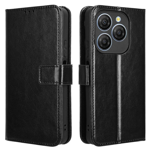 For Blackview Shark 9 5G Case Crazy Horse Texture PU Leather Phone Wallet Cover - Black