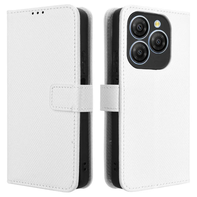 For Blackview Shark 9 5G Case PU Leather Diamond Texture Wallet Phone Cover - White