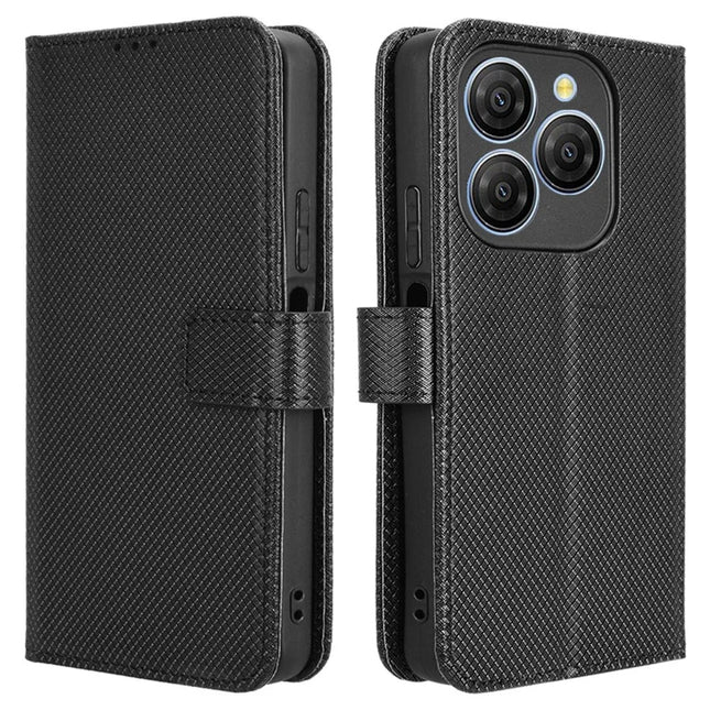 For Blackview Shark 9 5G Case PU Leather Diamond Texture Wallet Phone Cover - Black