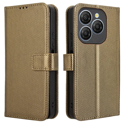 For Blackview Shark 9 5G Case PU Leather Diamond Texture Wallet Phone Cover - Brown
