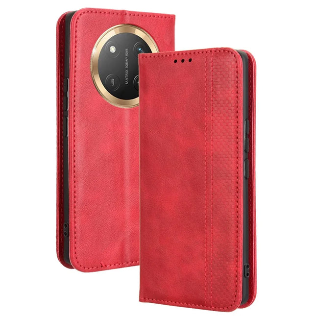 Leather Case for Honor X9c 5G / Magic7 Lite 5G / X60 Pro 5G Wallet Stand Retro Texture Phone Cover - Red