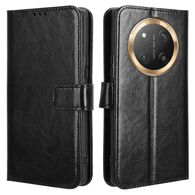 Leather Case for Honor X9c 5G / Magic7 Lite 5G / X60 Pro 5G Crazy Horse Texture Phone Wallet Cover - Black
