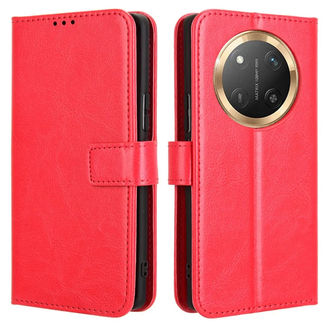 Leather Case for Honor X9c 5G / Magic7 Lite 5G / X60 Pro 5G Crazy Horse Texture Phone Wallet Cover - Red