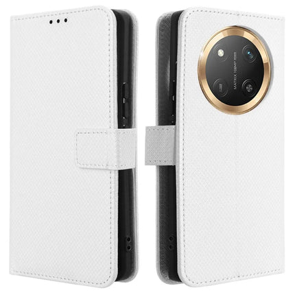 Wallet Phone Case for Honor Magic7 Lite 5G / X9c 5G / X60 Pro 5G PU Leather Diamond Texture Cover - White