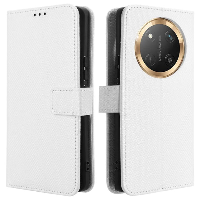 Wallet Phone Case for Honor Magic7 Lite 5G / X9c 5G / X60 Pro 5G PU Leather Diamond Texture Cover - White